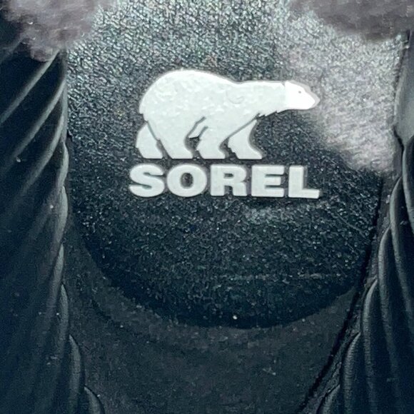 SOREL BREX HEEL COZY LACE-UP BOOTIE - FAUX SHEARLING  BLACK & WHITE EUC SIZE 7.5 - Picture 11 of 15